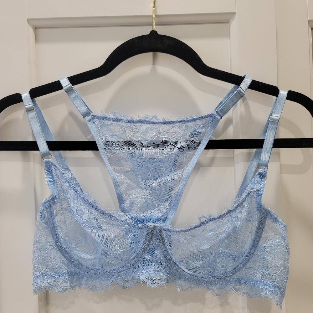 Blue Lace Bra and Underwear Set